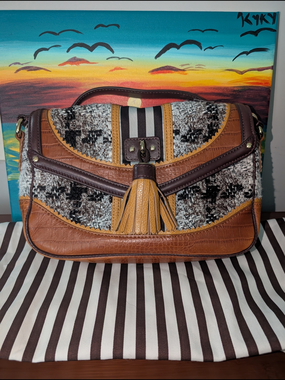 Henri Bendel Brown and Tan Patterned Women’s Shoulder Bag - Picture 1 of 8